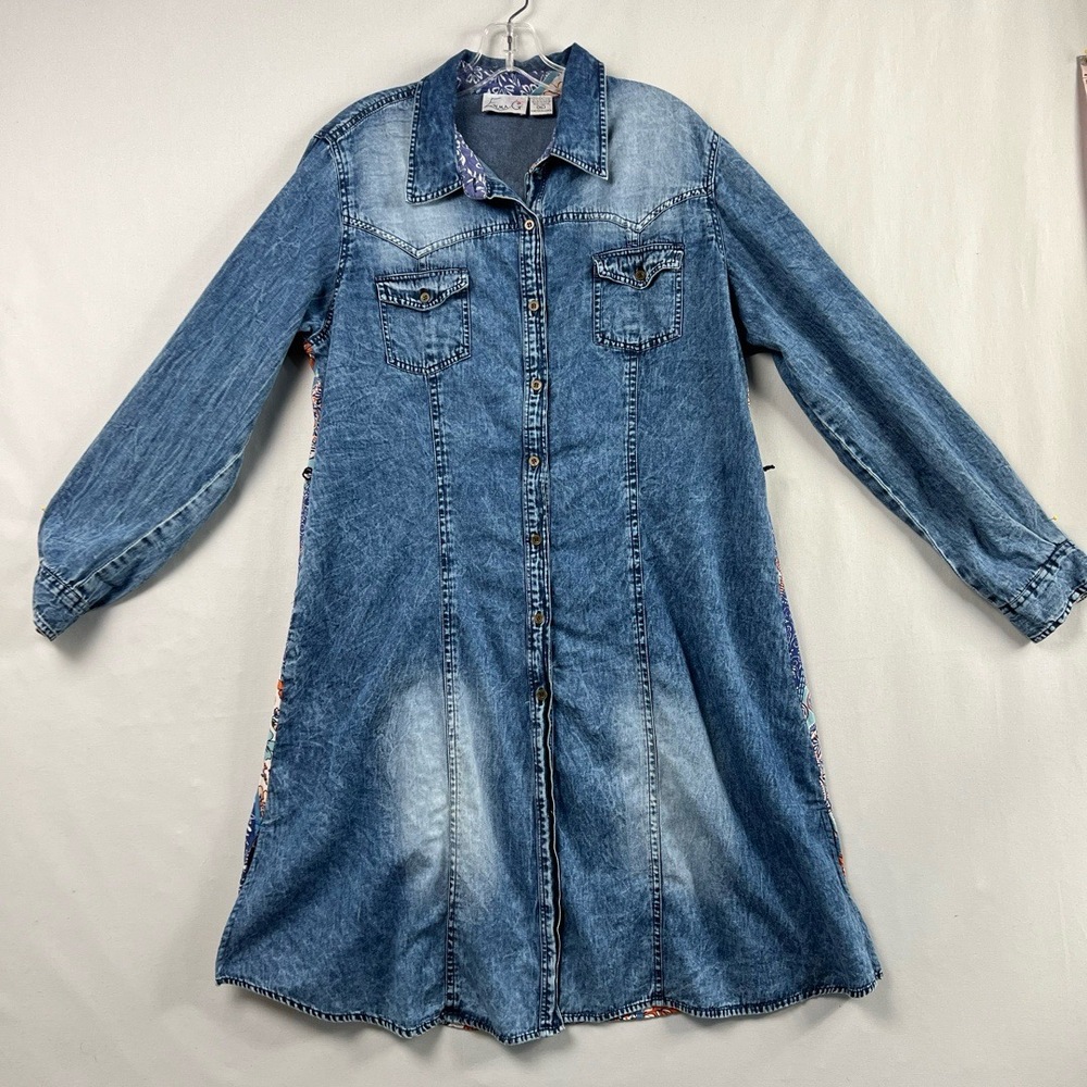 Emma G Denim Shirt Dress Womens Medium Western ALine Button Up Casual